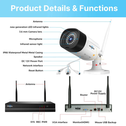 Hiseeu Wireless Security System w/4 Cameras, 2 Way Audio, & 1TB Hard Drive