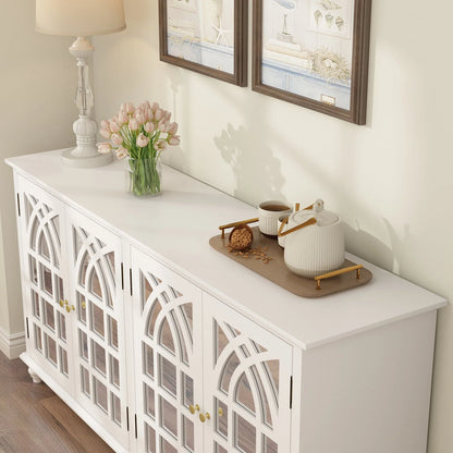 Timechee Buffet Sideboard Accent Table, Console Table Storage Cabinet with Mirror Doors,White