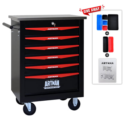 ARTMAN 6 Drawers Metal Rolling Storage Tool Chest Cabinet Cart with Wheels,with Key Locking and Parking Brake, Tool Box for Garage Workshop Warehouse