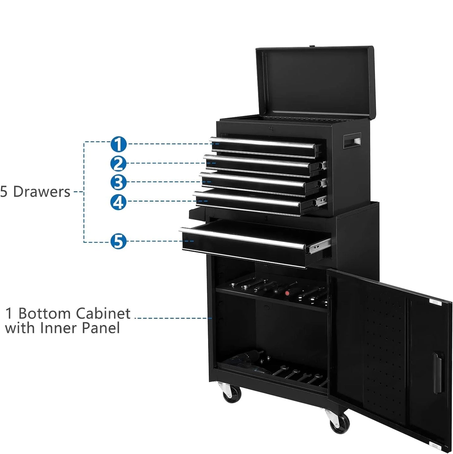 Ktaxon, 44.09 lb, 22.95" Steel 5-Drawer Rolling Tool Chest Black