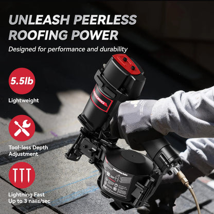 AeroPro CN45N Professional Roofing Nail Gun, Air-Powered, Compatible with 15? Wire Coil Nails from 3/4" to 1-3/4", for Asphalt Roofing Projects