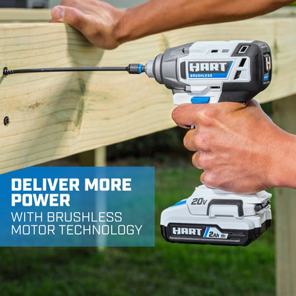 HART 20-Volt Cordless Brushless Impact Driver Kit, Gen 2, 1/4" Hex Collet
