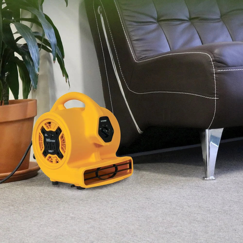 XPOWER P-130A 1/5 HP Multi-Purpose Mini Mighty Air Mover, Utility Fan, Dryer, Blower with Built-in Power Outlets