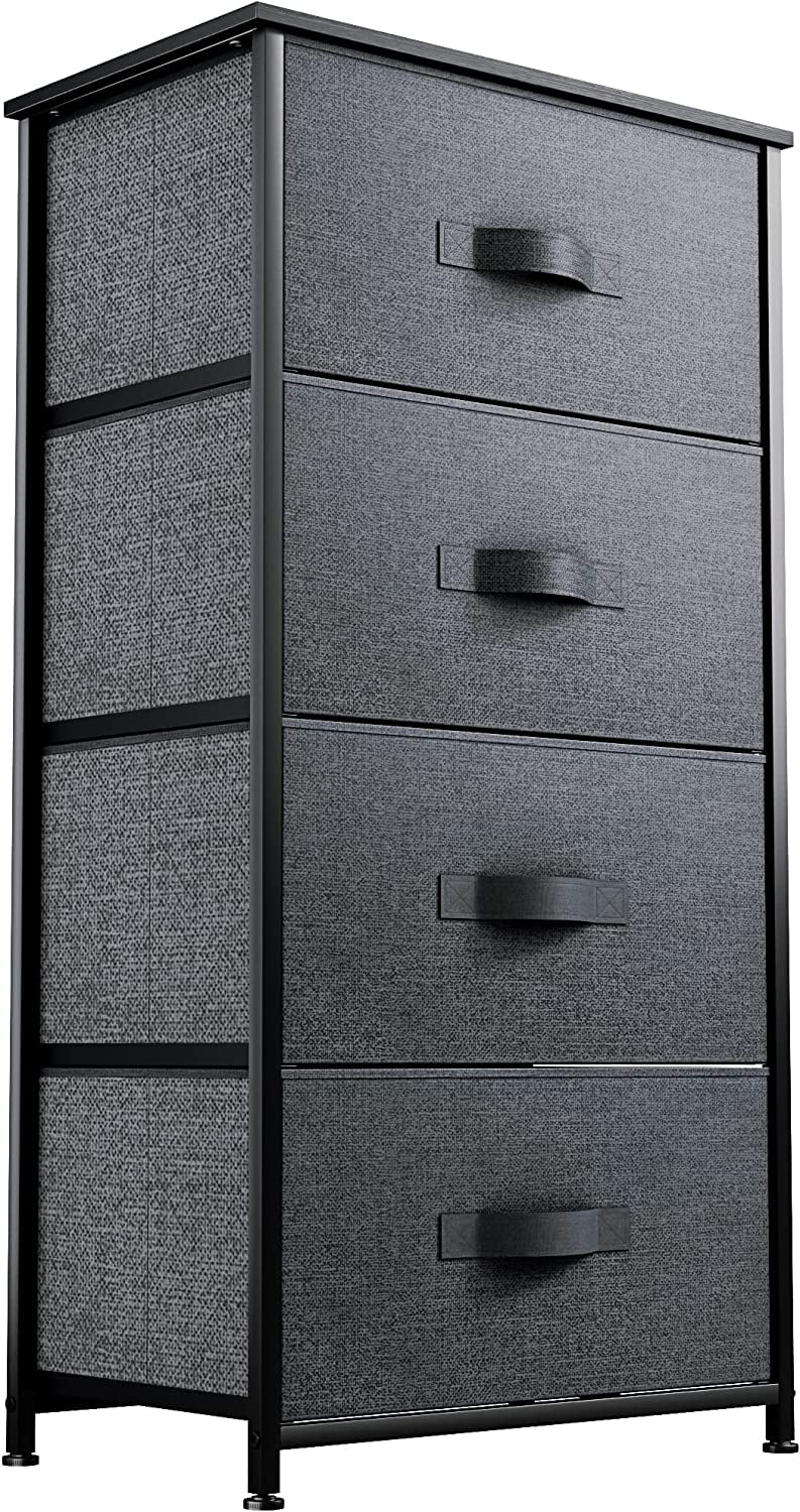 YINTATECH 4 Drawers Dresser Shelf Organizer Bedroom Bedside Storage Tower Black Grey