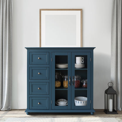 VEIKOUS Buffet Sideboard Storage Cabinet Kitchen Freestanding Cupboard Buffet Server for Dining Room, Dark Blue
