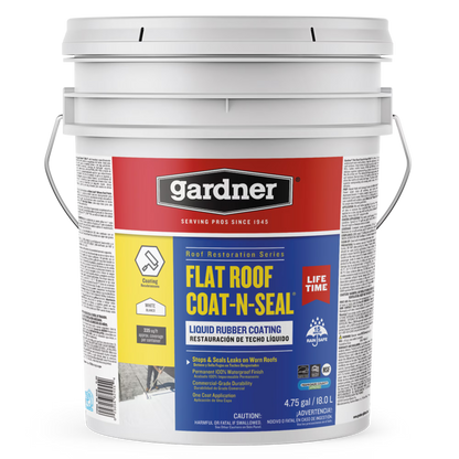 GARDNER Flat Roof Coat-N-Seal Liquid Rubber Coating, White, 5 Gallon