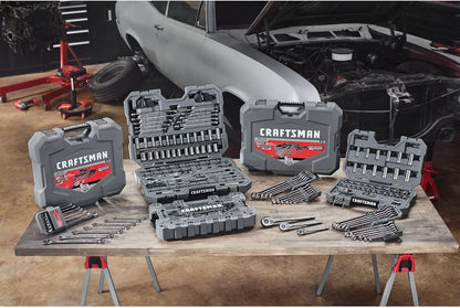 180-Tooth Ratchet Mechanic Tool Set with Gunmetal , 121-Piece Standard SAE/Metric Socket Set Includes Hard