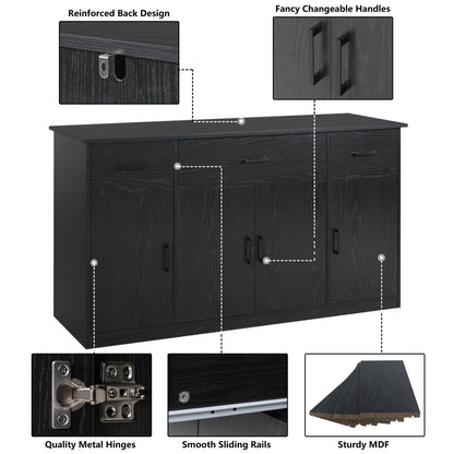 VEIKOUS Sideboard Buffet Cabinet Kitchen Cupboard Storage Cabinet with 3 Drawers and 4 Doors, Black