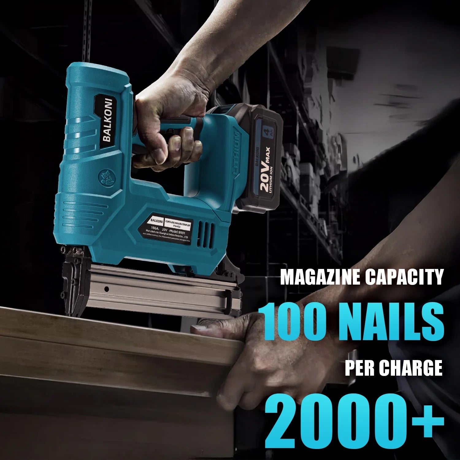 Cordless Electric Nail Gun, 4.0Ah X 2 Battery, F32 MAX, 1000 Piece Nails