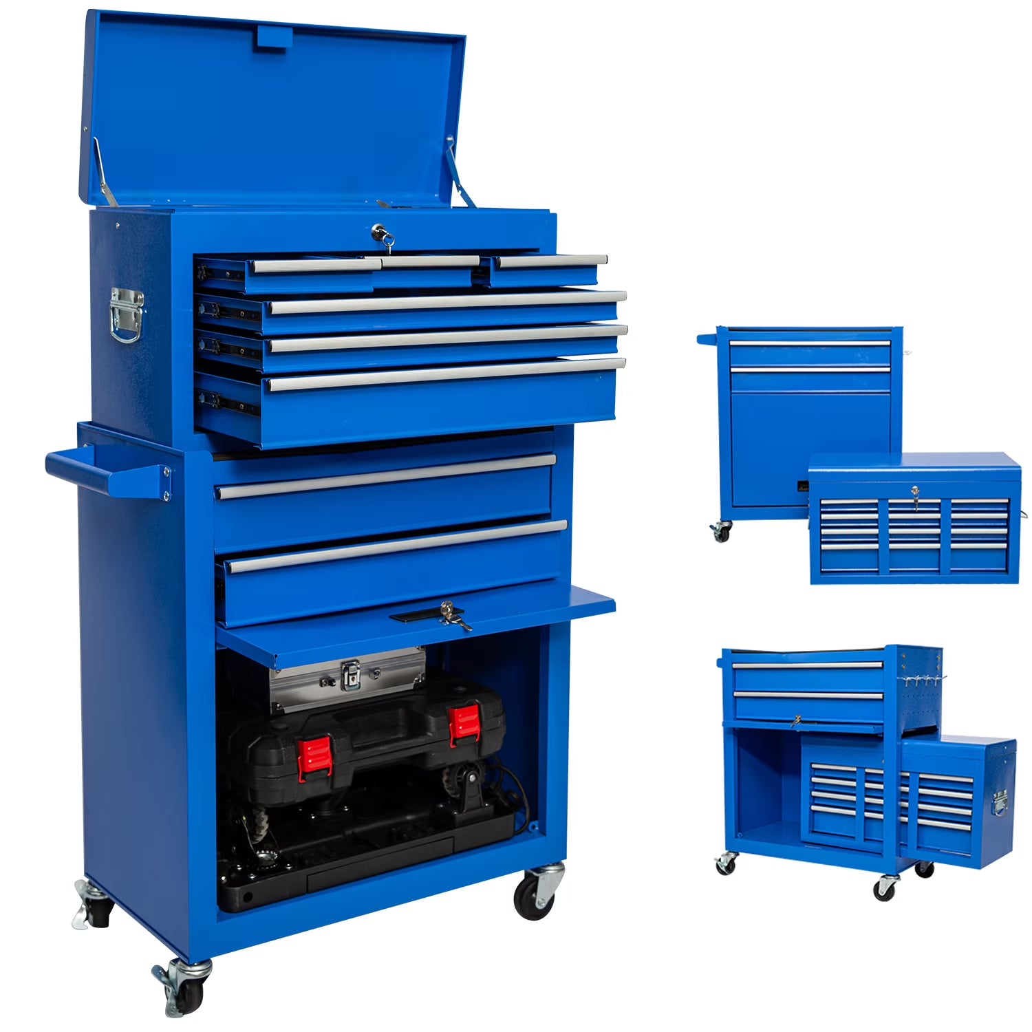 Odaof 8-Drawer Rolling Tool Chest on Wheels with Drawers Locking Toolbox Organizer for Mechanics Garage Workshop Blue