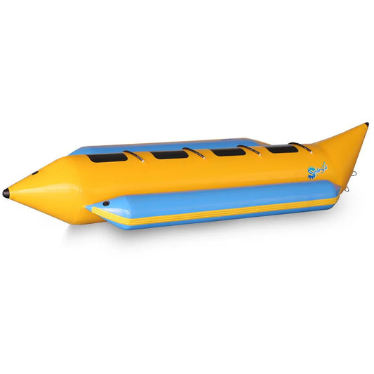 SereneLifeHome 4 Person Inflatable Banana Boat, Includes Storage Bag, Foot Pump, and Repair Kit, Tough and Thick, Reinforced Seats and Foot Areas, Easy Inflation and Deflation