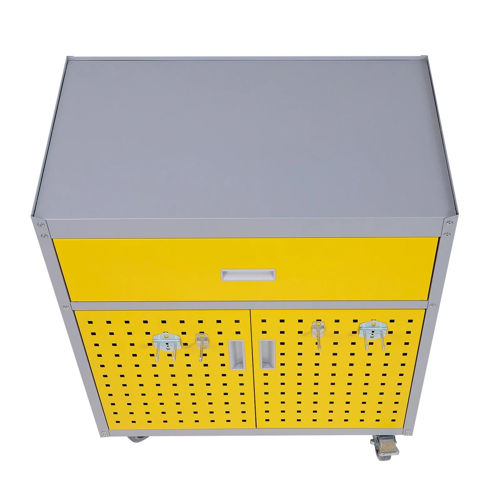 Tool Box Chest Cabinet Wheels Metal Rolling Auto Repair Storage Yellow w/Drawer