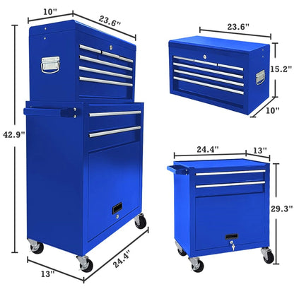 Aukfa Tool Box, 2 in 1 Steel Rolling Tool Chest & Cabinet on Wheels for Garage, 8-Drawers, Blue