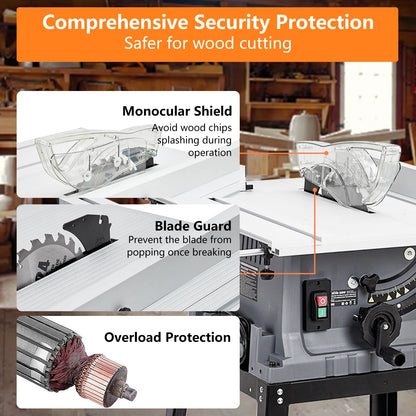 Wpond 1800W, 15A 10in Portable Table Power Saw, 5000 RPM
