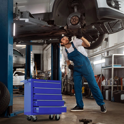 Seizeen Tool Box for Garage Organization, Heavy-Duty Red Tool Chest 5 Storage Drawer, Rooling Tool Cart Lockable for Repair Shop, Smooth Ball-Bearing Drawers