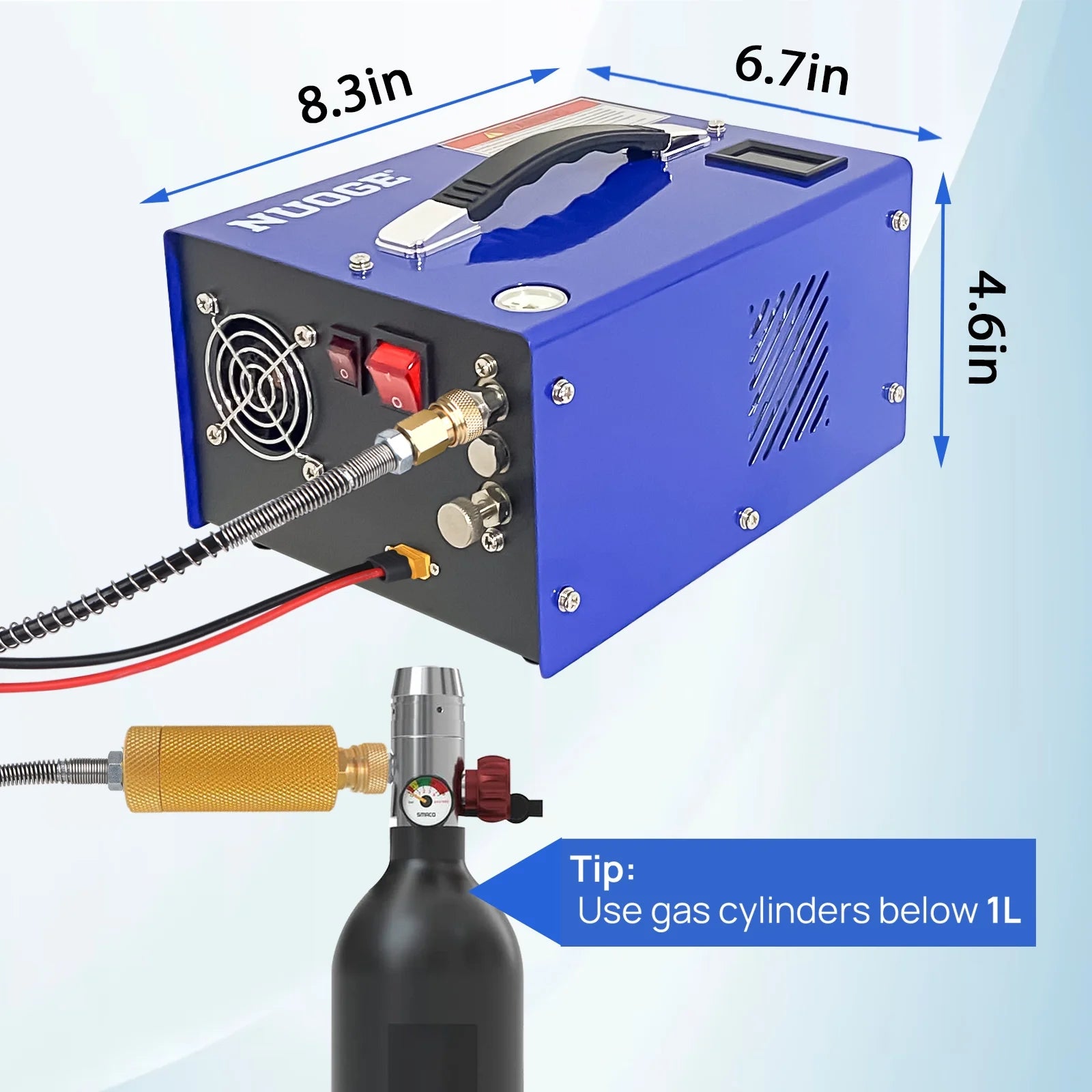 NUOGE Pcp Air Compressor Copper 12V DC or 110V/220V AC 4500Psi 0.3 Gal