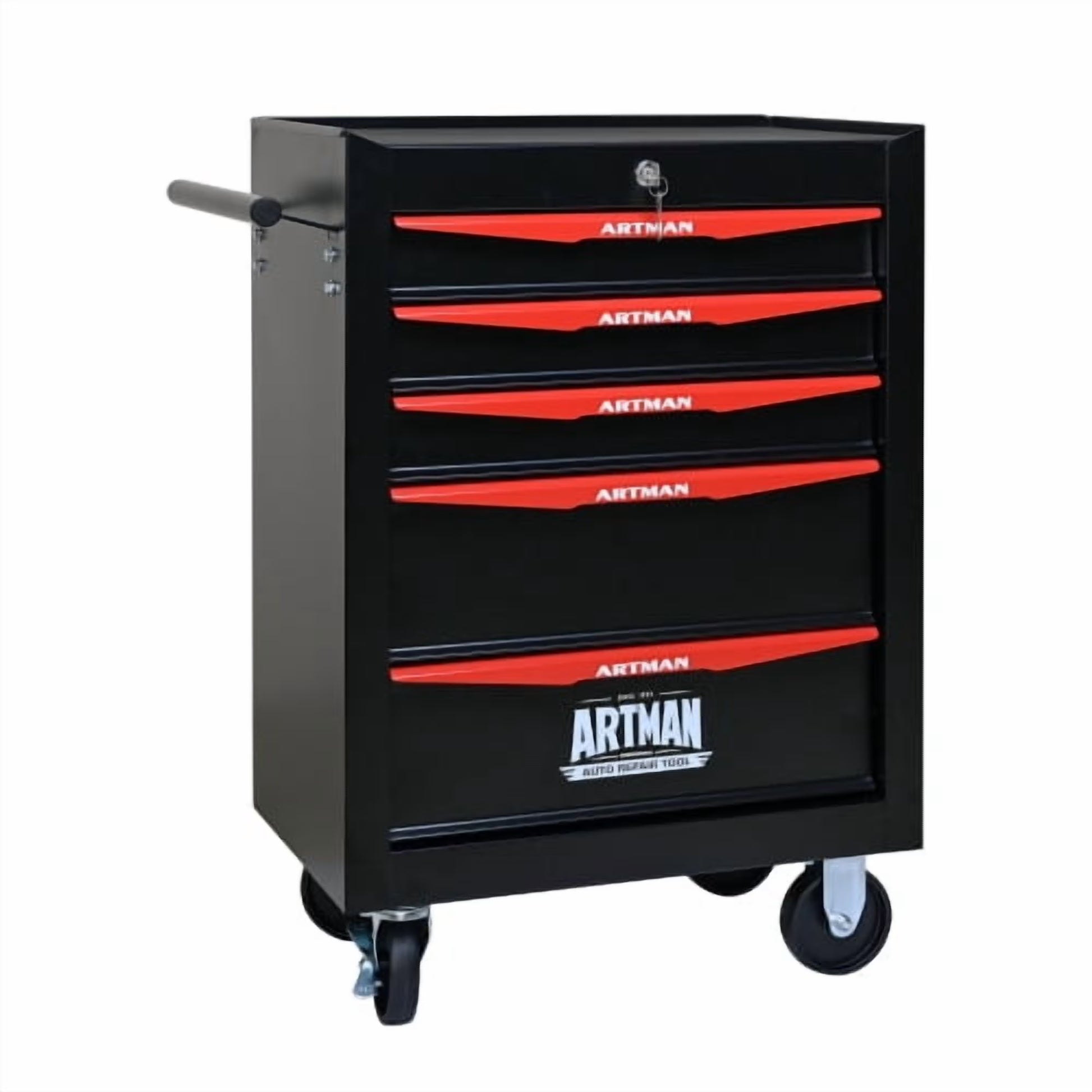 POVANLI 5 Drawer Portable Tool Box With Wheels,Tool Chest With Key Locking Tool Boxes/Organizers Black& Red