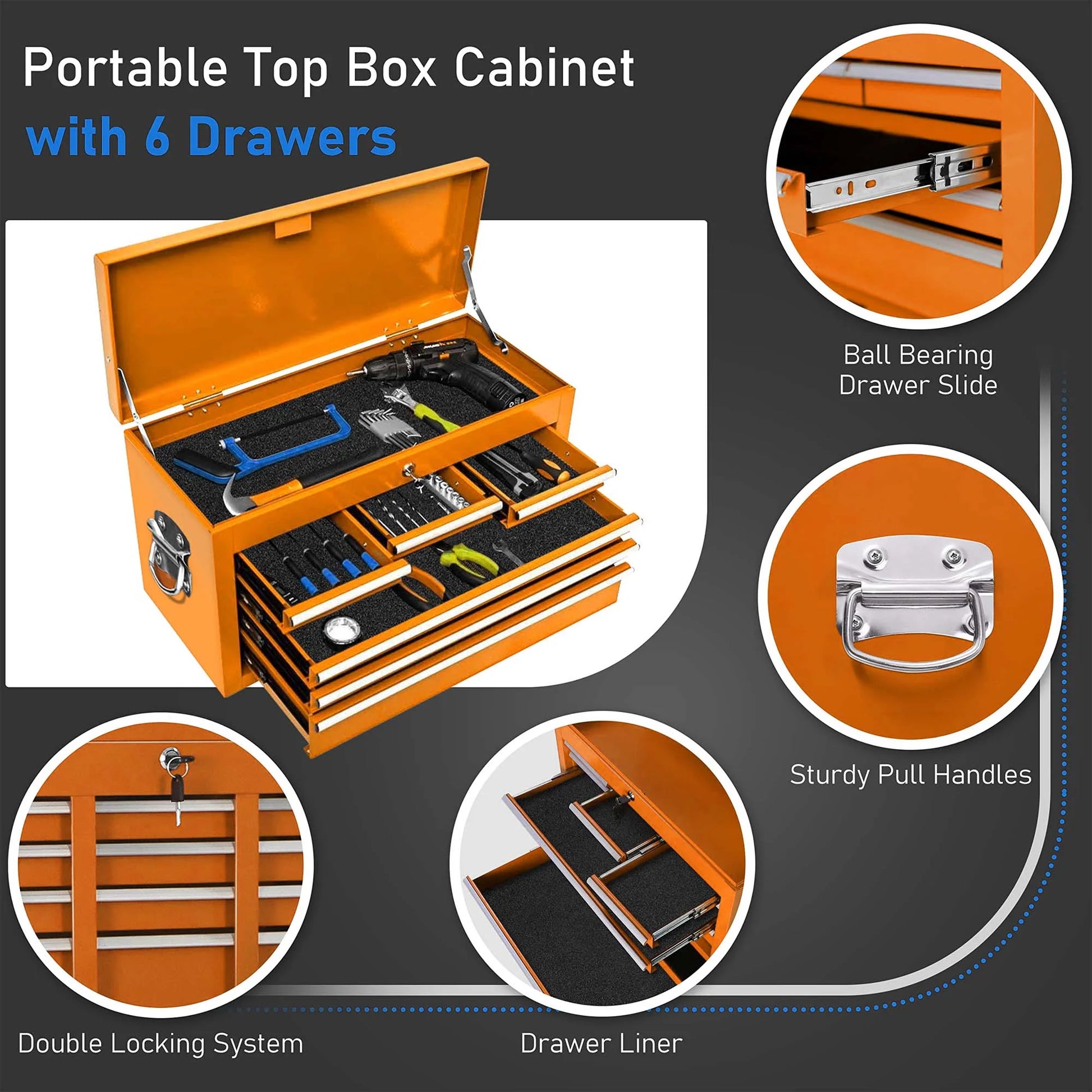 Aukfa Tool Chest, 2 in 1 Steel Rolling Tool Box & Cabinet On Wheels for Garage, 8-Drawer, Orange