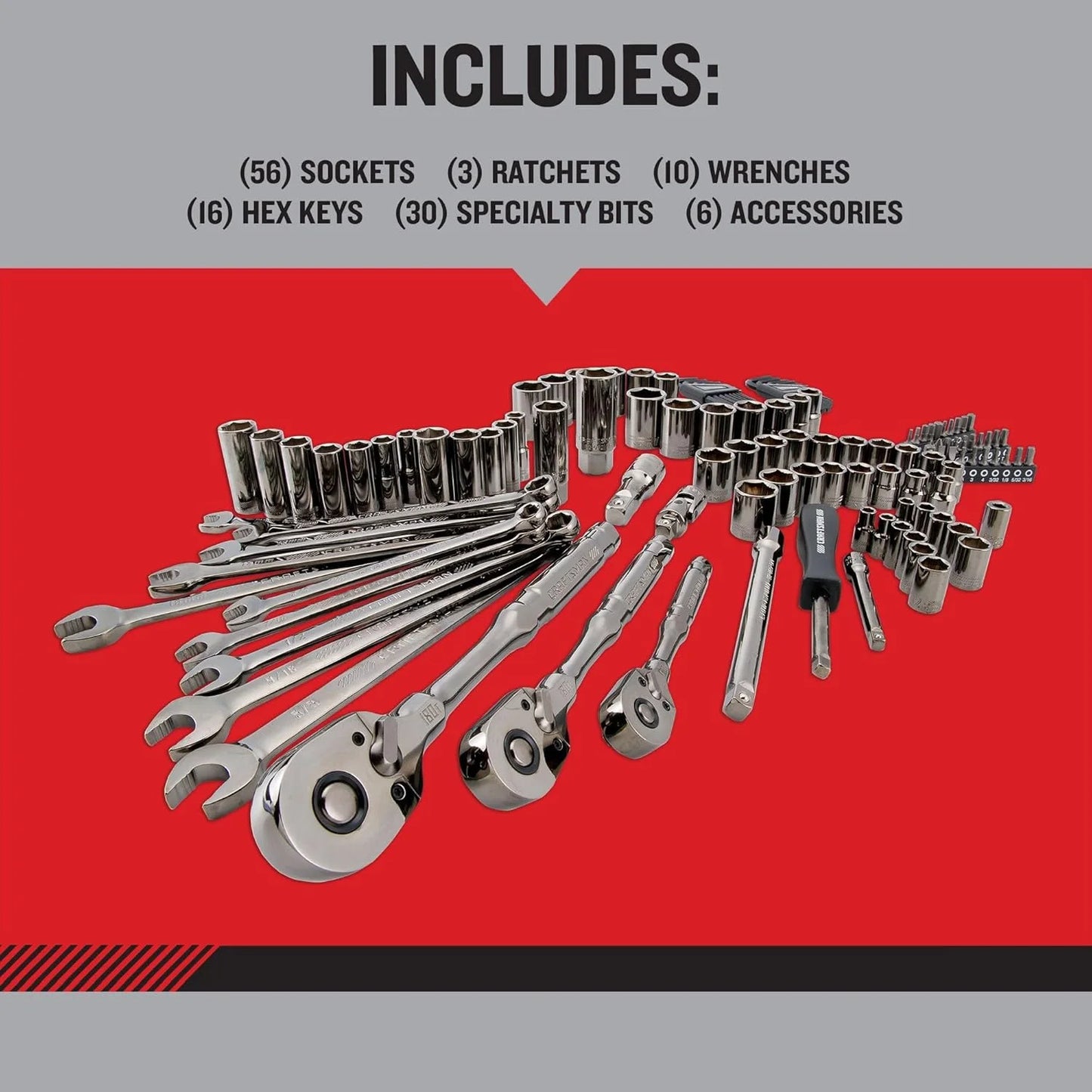 180-Tooth Ratchet Mechanic Tool Set with Gunmetal , 121-Piece Standard SAE/Metric Socket Set Includes Hard