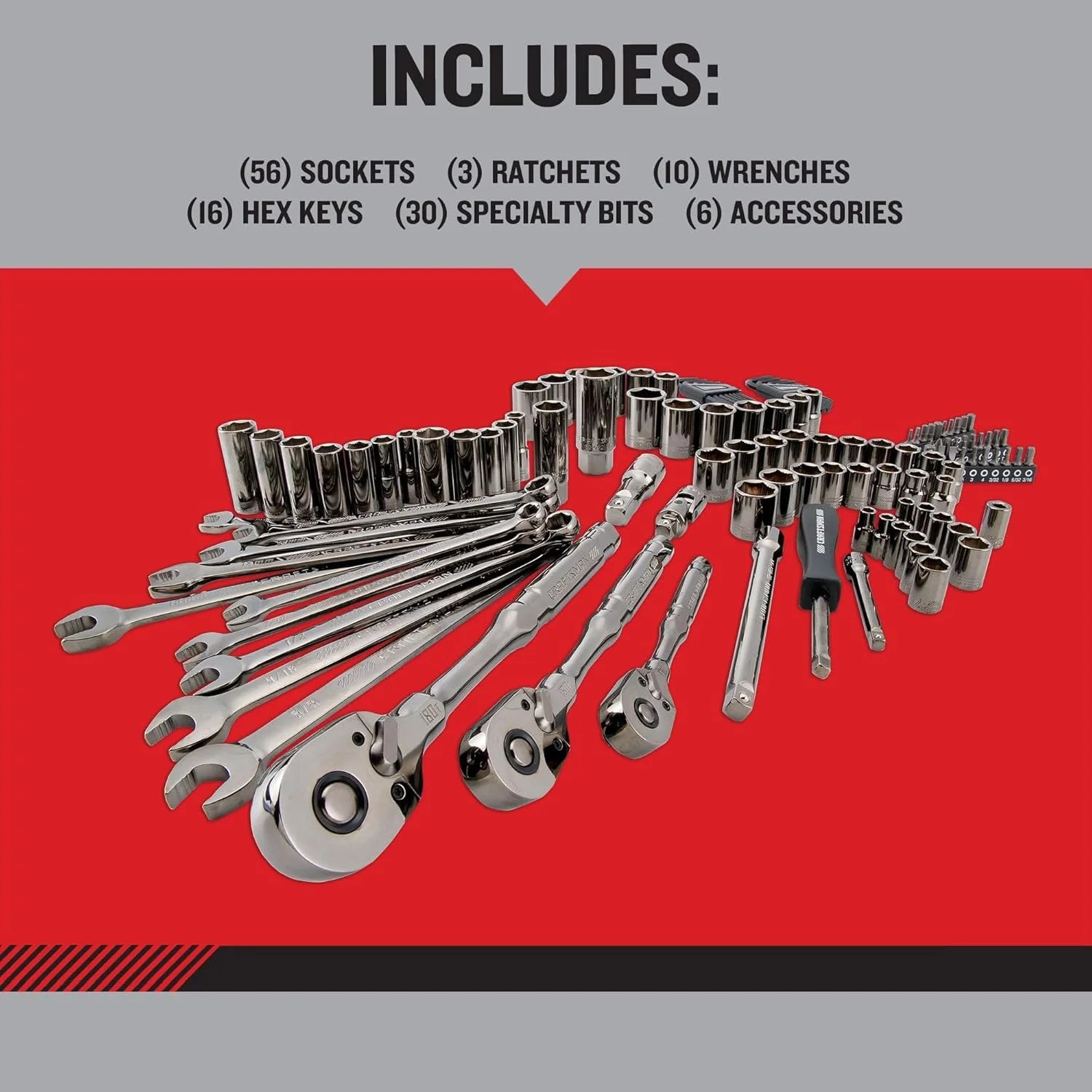 180-Tooth Ratchet Mechanic Tool Set with Gunmetal , 121-Piece Standard SAE/Metric Socket Set Includes Hard