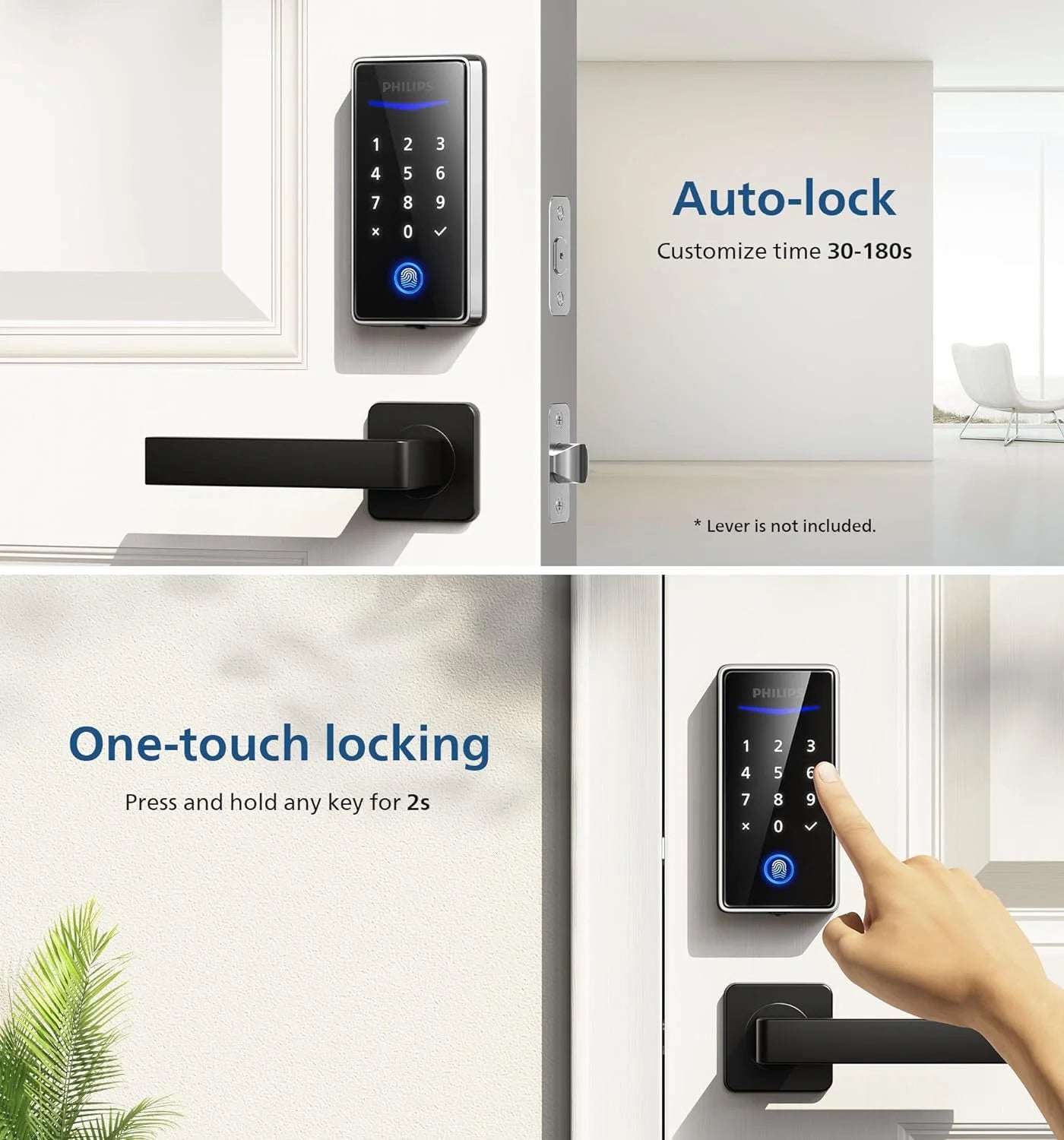 Keyless Entry Door Lock with Keypad - Smart Deadbolt Lock for Front Door, Auto Lock, One-time PIN Code, Fingerprint Door Lock - Matte Black