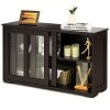 Giantex Stackable Buffet Cabinet, Kitchen Storage Cabinet with Sliding Tempered Glass Doors, Small Sideboard for Kitchen, Dining Room or Living Room, Grey