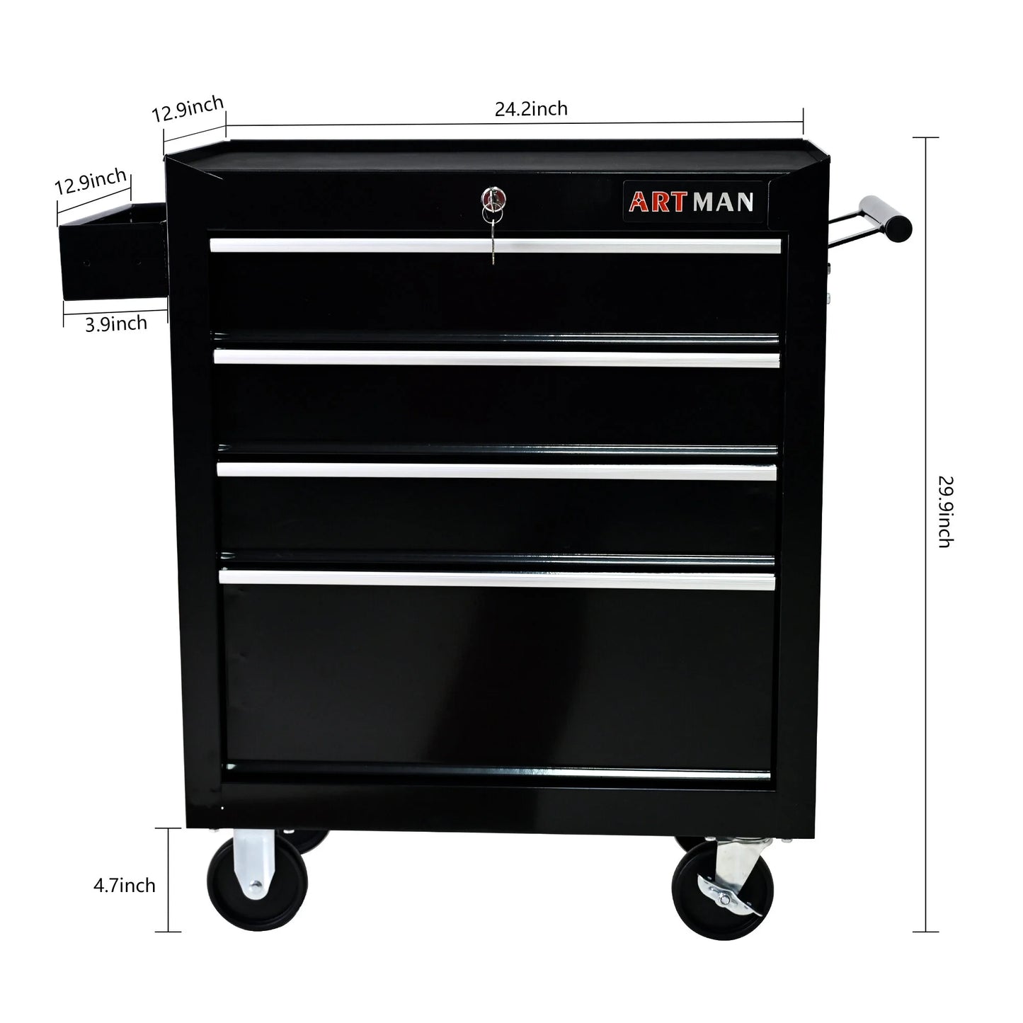 Tool Cabinets Rolling Tool Chest, 4 Drawer Tool Box with Wheels, Heavy Duty Industrial Service Cart Storage Organizer with Locking System, Rolling Tool Box Organizer Tool Case for Garage, Repair Shop