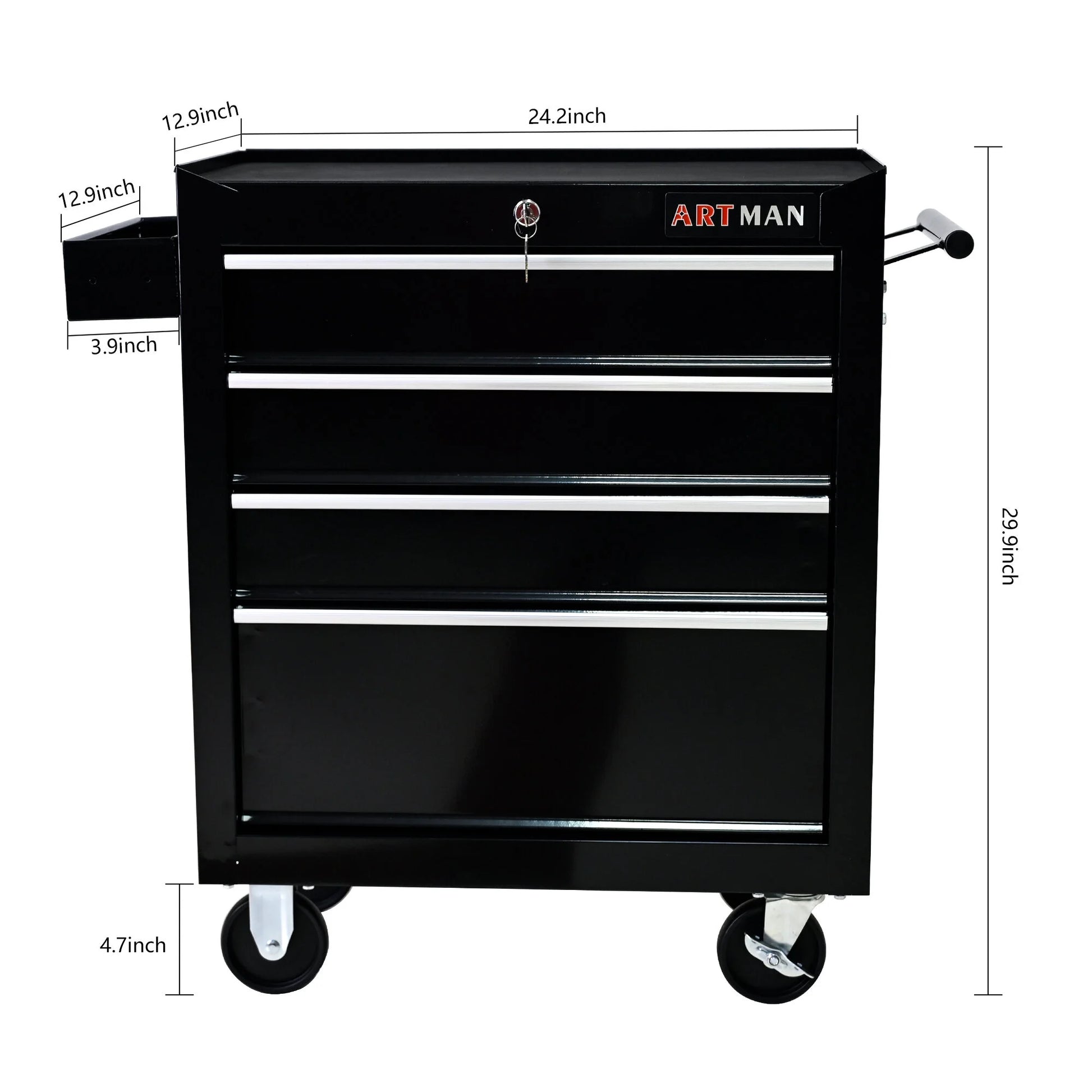 Tool Cabinets Rolling Tool Chest, 4 Drawer Tool Box with Wheels, Heavy Duty Industrial Service Cart Storage Organizer with Locking System, Rolling Tool Box Organizer Tool Case for Garage, Repair Shop