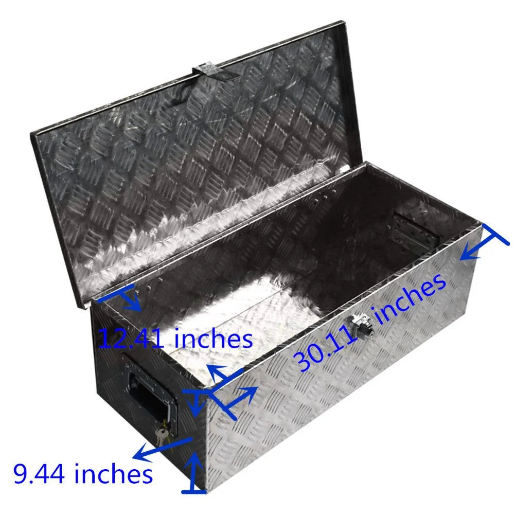 30 Trailer Tongue Tool Box Diamond Tread Aluminum Heavy Duty Truck Pick Up Underbody Flatbed RV Storage Organizer Handling Tools Weather Resistant w/Lock Sliver