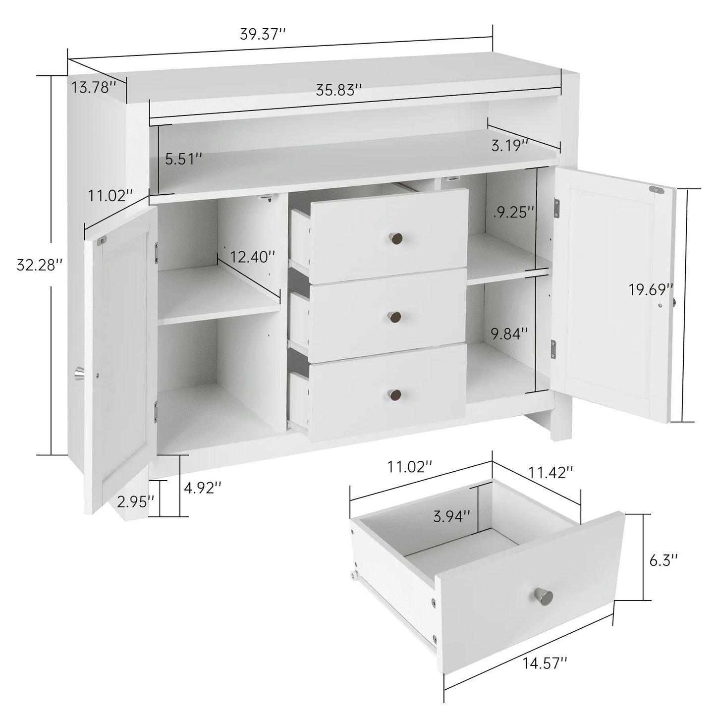 RichYa Sideboard Buffet Cabinet with Storage with 3 Drawers 2 Doors Wood Coffee Bar for Kitchen Dining Room Entryway