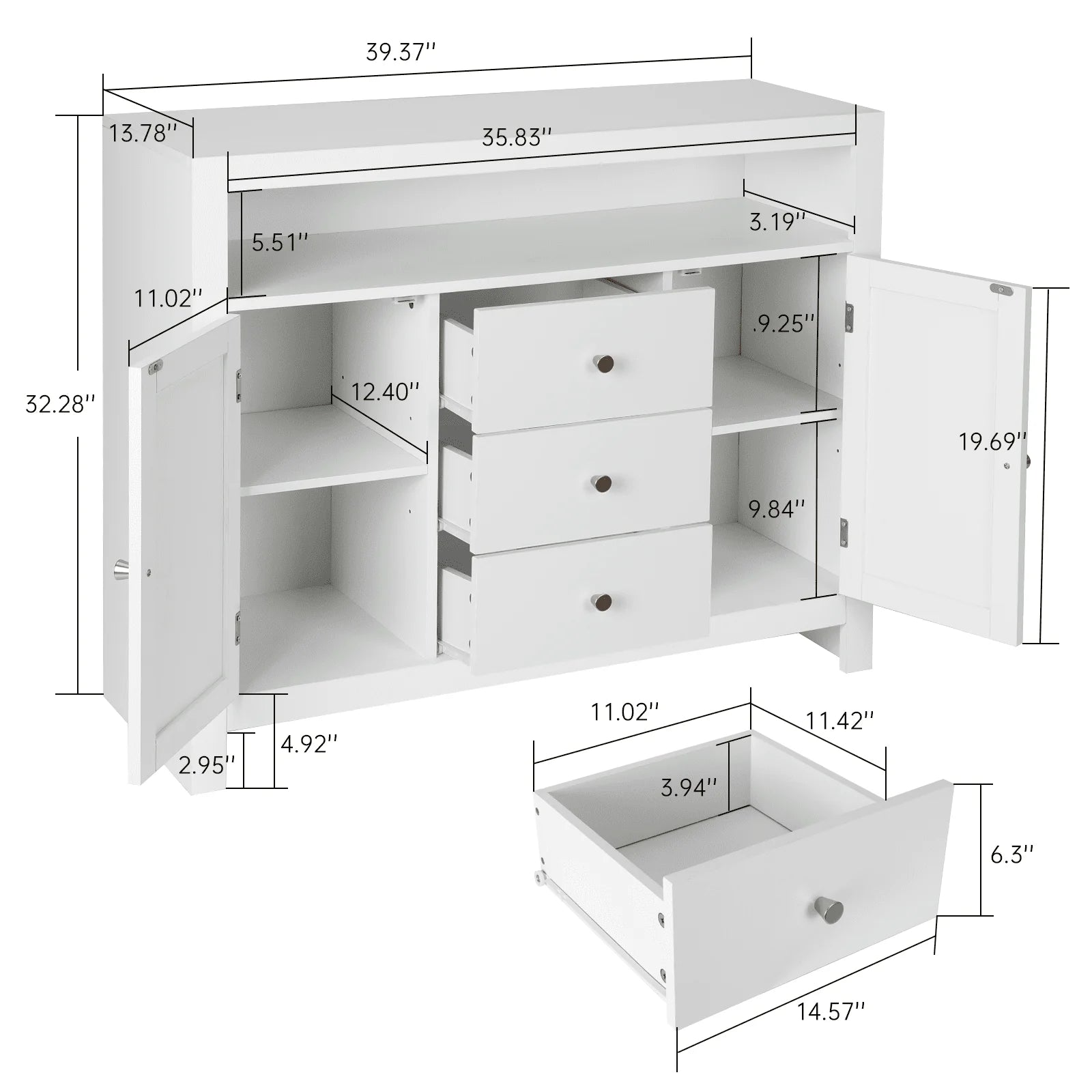 RichYa Sideboard Buffet Cabinet with Storage with 3 Drawers 2 Doors Wood Coffee Bar for Kitchen Dining Room Entryway