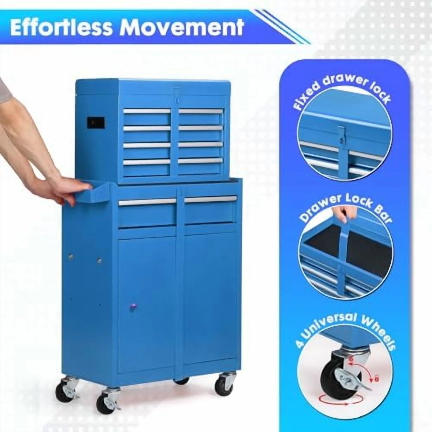 5-Drawer Rolling Tool Chest - 2-in-1 Lockable Tool Box with Wheels, Sliding Drawers & Detachable Top - Garage & Workshop Storage Cabinet, Green