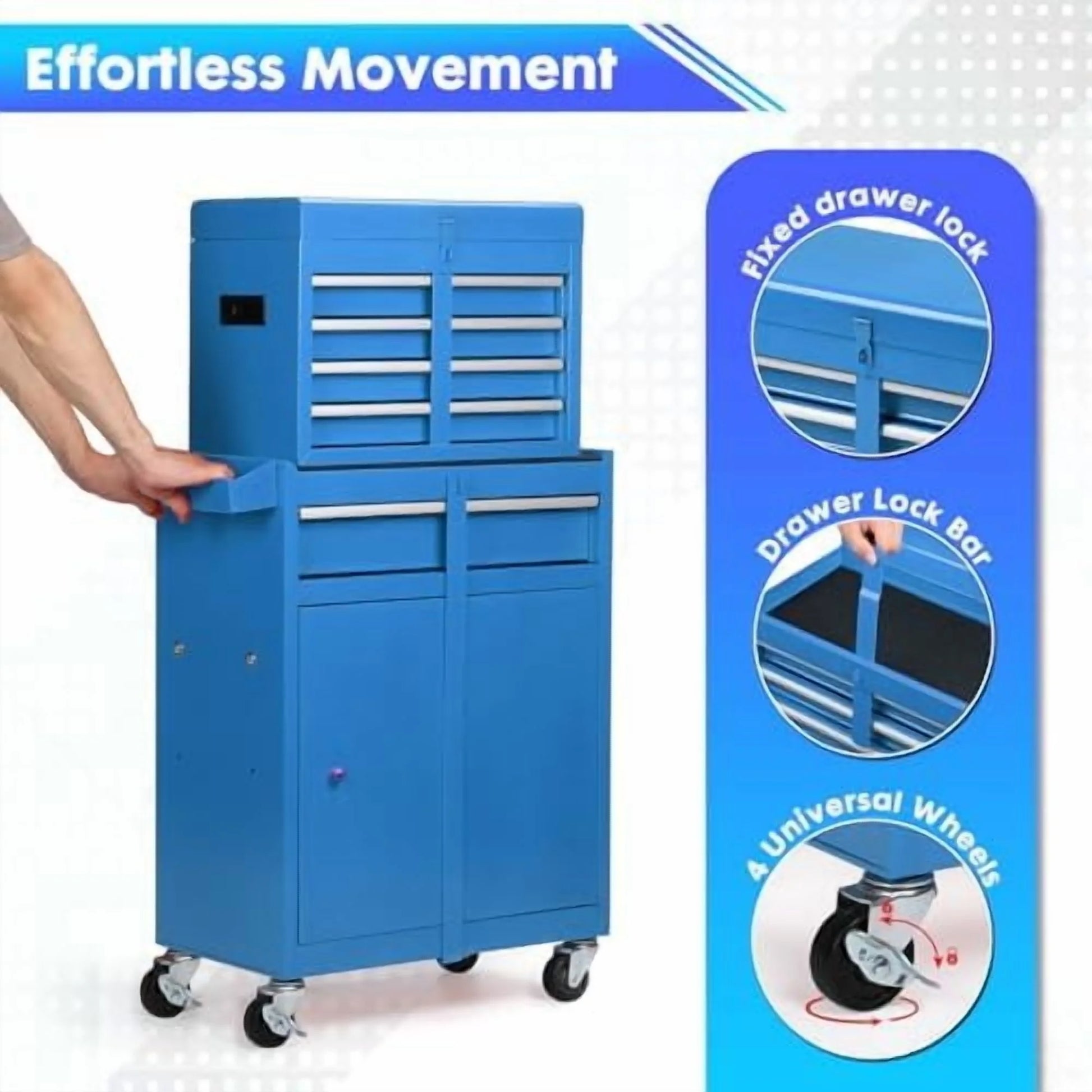5-Drawer Rolling Tool Chest - 2-in-1 Lockable Tool Box with Wheels, Sliding Drawers & Detachable Top - Garage & Workshop Storage Cabinet, Green