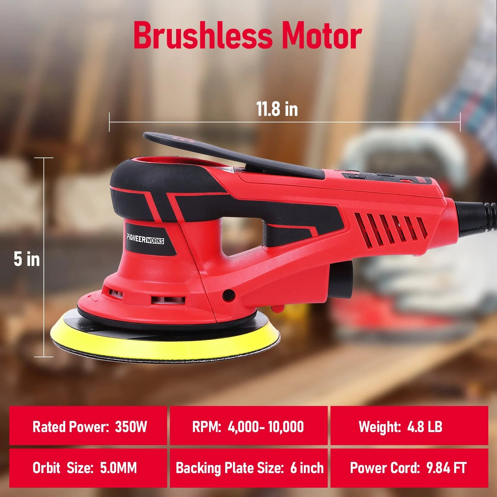 Huisuilinss Electric Random Orbital Sander,6" Palm Sander With Powerful 350W & Low Vibration,10000 RPM Variable Speed For Woodworking Polishing Carpentry