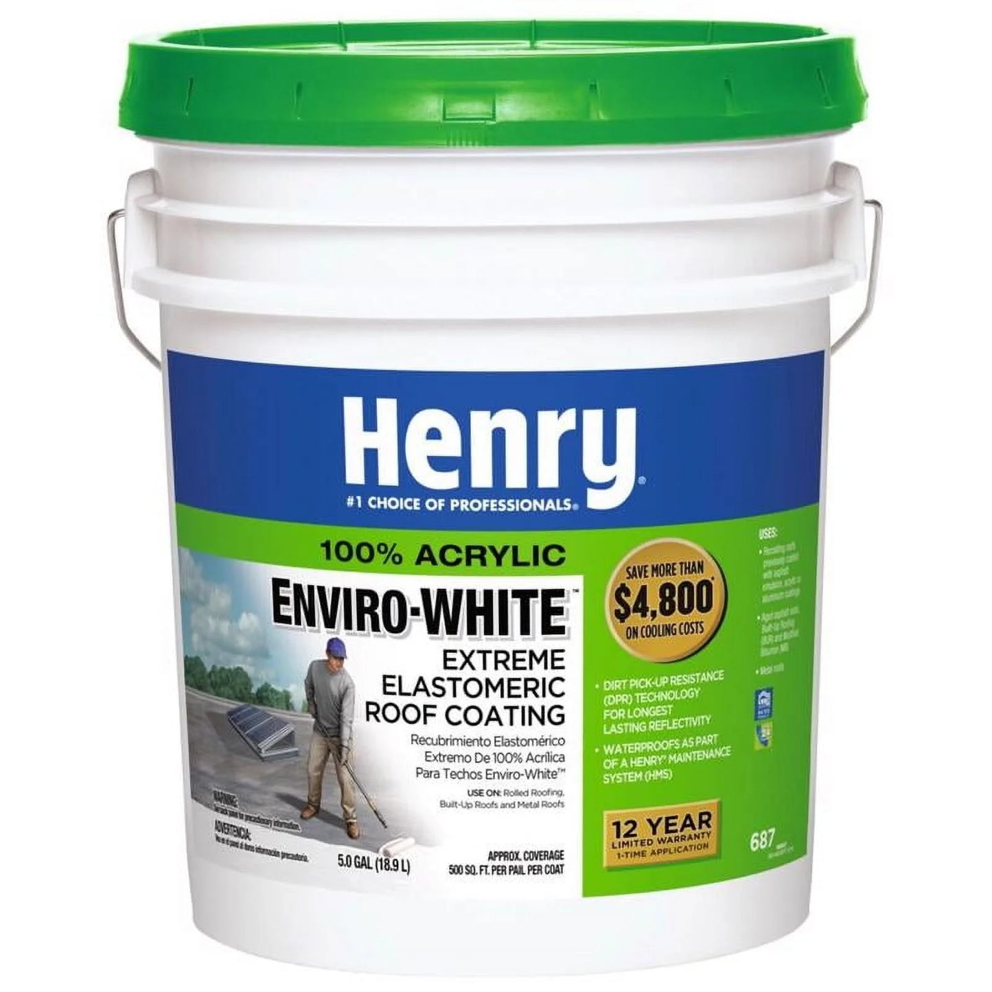 Henry Elastomeric Roof Coating,4.75 gal HE687406