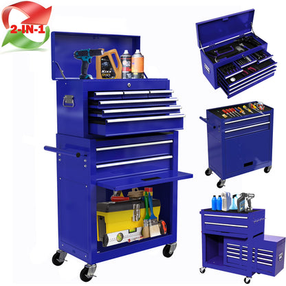 Seizeen 2-IN-1 Tool Chest & Cabinet, Large Capacity 8-Drawer Rolling Tool Box Organizer with Wheels Lockable, Black