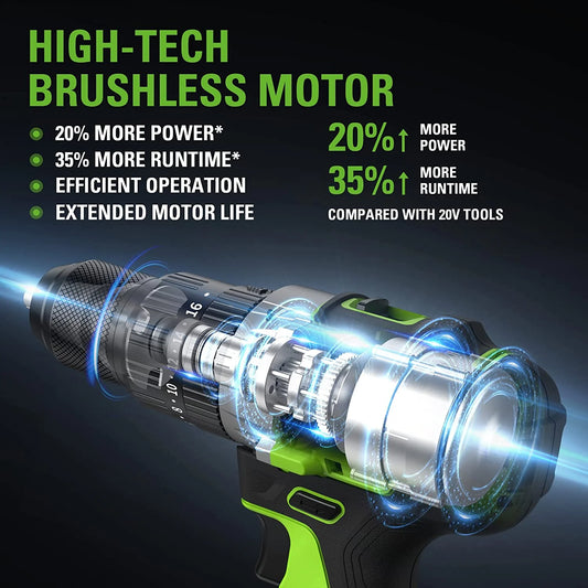 Greenworks 24V 1/2" Cordless Brushless Hammer Drill Kit + 2Ah Battery & Charger 3706602