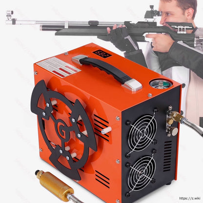 Greteefor PCP Air Compressor, Built-in 600W Adapter, 4500Psi/30Mpa, 350W Motor, 12V DC or 110V/220V AC Power, Auto Stop, Water/Oil free &Cooling Fan for Air Rifle, Paintball, HPA Tanks LightWeight