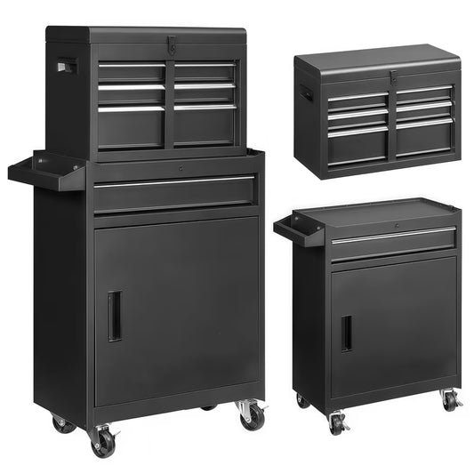 Gundir 4-Drawer Rolling Tool Chest with Lockable Wheels, 2 in 1 Storage Cabinet and Detachable Top Box for Garage Workshop Automotive Repair, Black