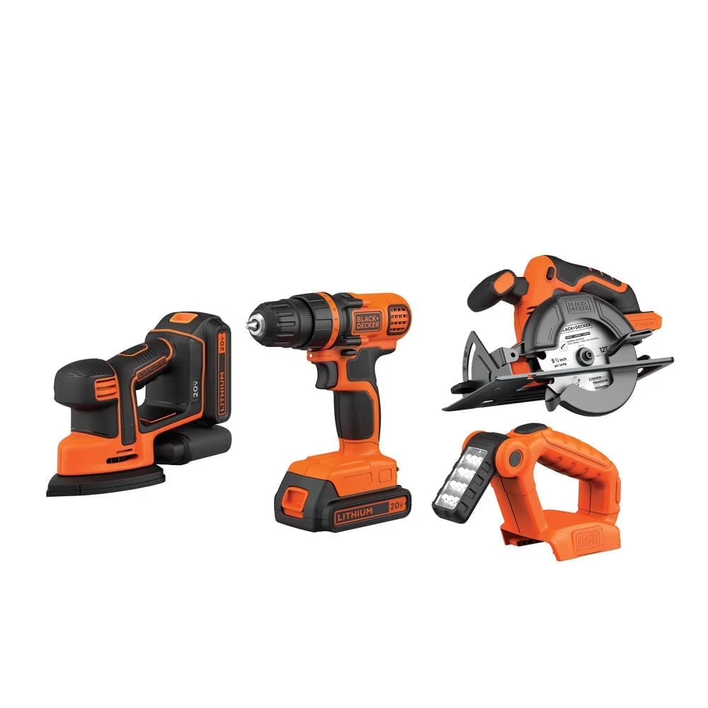 BLACK+DECKER 20V Cordless Tool Set, 1.5 Ah, 4 Piece, Battery and Charger Included