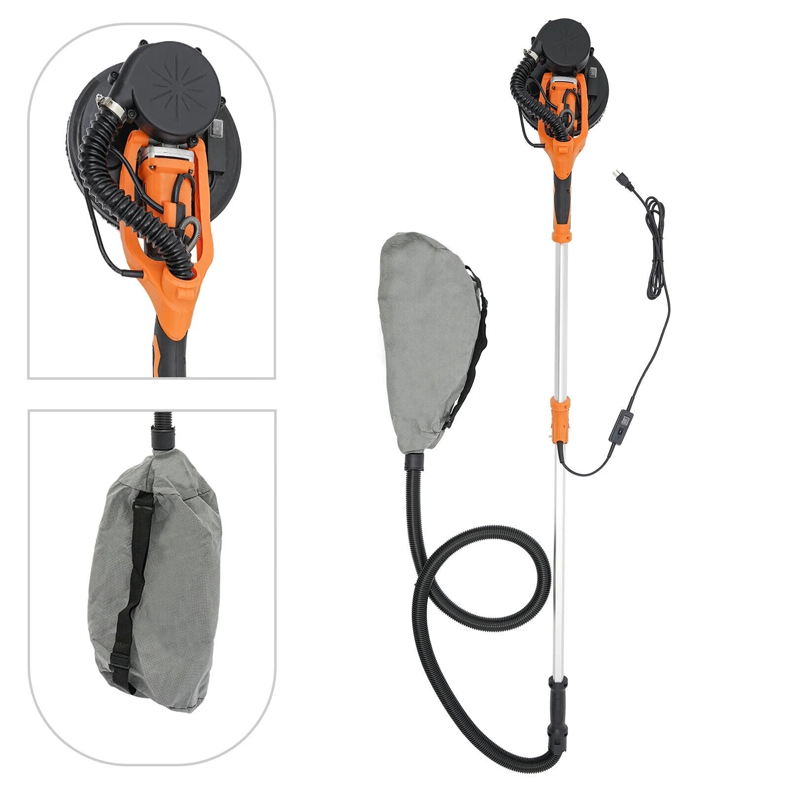 6 Gear Speed Orange Aluminum Alloy Electric Drywall Sander Vacuum with Dust Collection for Electric Ceiling and Wall