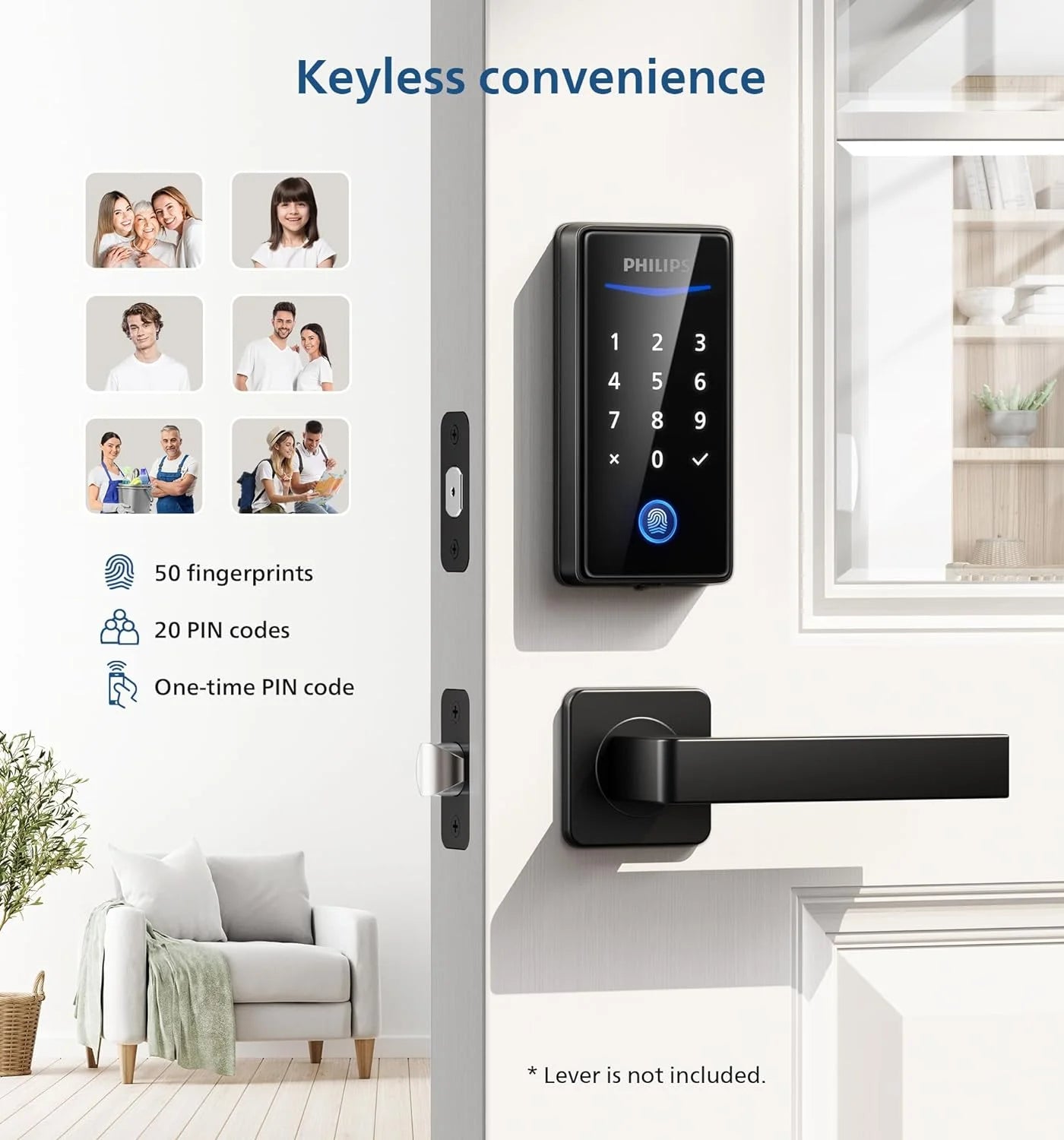 Keyless Entry Door Lock with Keypad - Smart Deadbolt Lock for Front Door, Auto Lock, One-time PIN Code, Fingerprint Door Lock - Matte Black
