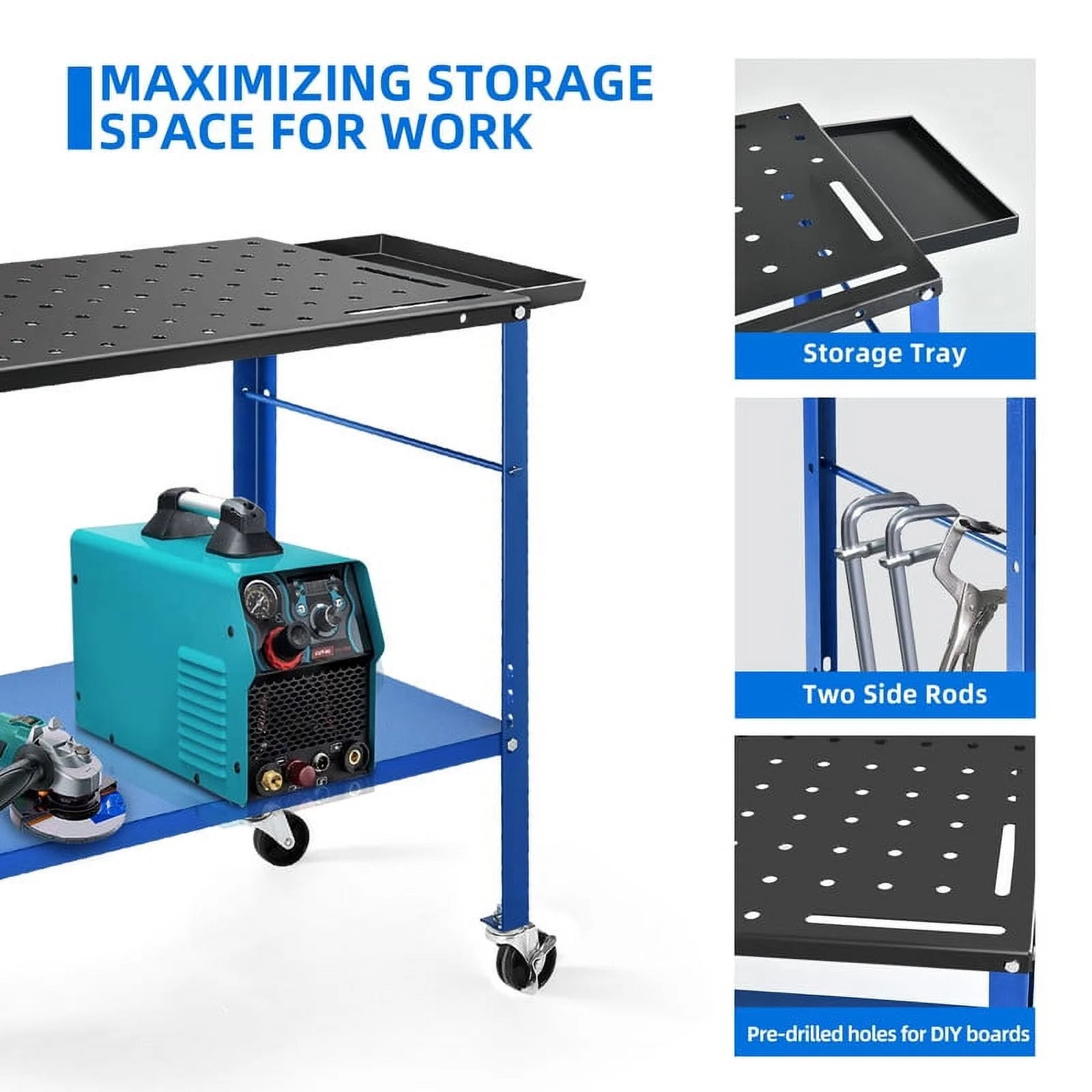 Uforic Welding Table w/360 Degree Swivel Brake Casters, 1200lb Load Capacity Heavy Duty Metal Workbench with 5/8" Holes for Welding Sawing, 36" x 18"