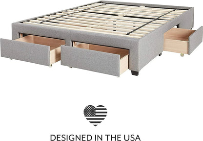 DG Casa Cosmo Upholstered Platform Bed Frame Base with Storage, Queen Size, Gray