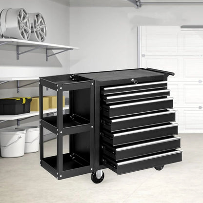 Ktaxon 7-Drawer Rolling Tool Chest with Side Shelves, Tool Storage Side Cabinet w/Lockable Wheels, for Warehouse Garage Repair Shop