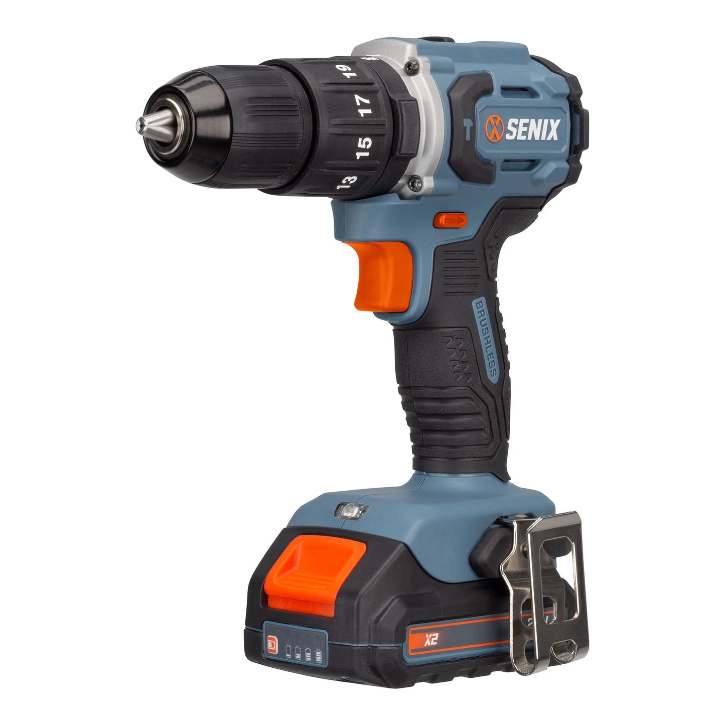 SENIX 20 Volt Max* 2-Piece Cordless Brushless Combo Kit, 1/2-Inch Hammer Drill Driver & 1/4-Inch Impact Driver (2 x Batteries, 1 x Charger and Soft Bag Included) S2K2B2-02