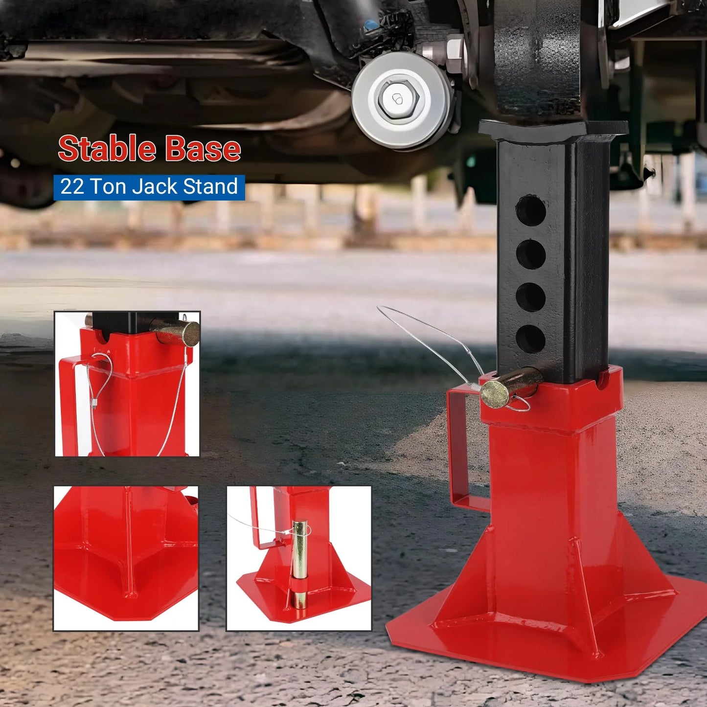 Garvee Car Jack,Floor Jack Stands,Jack Stand with Lock, for Supporting Trucks Trailers Car, Adjustable Height 11"-18", 12 Ton (26,400 Lb) Capacity, Red, 1 Pair