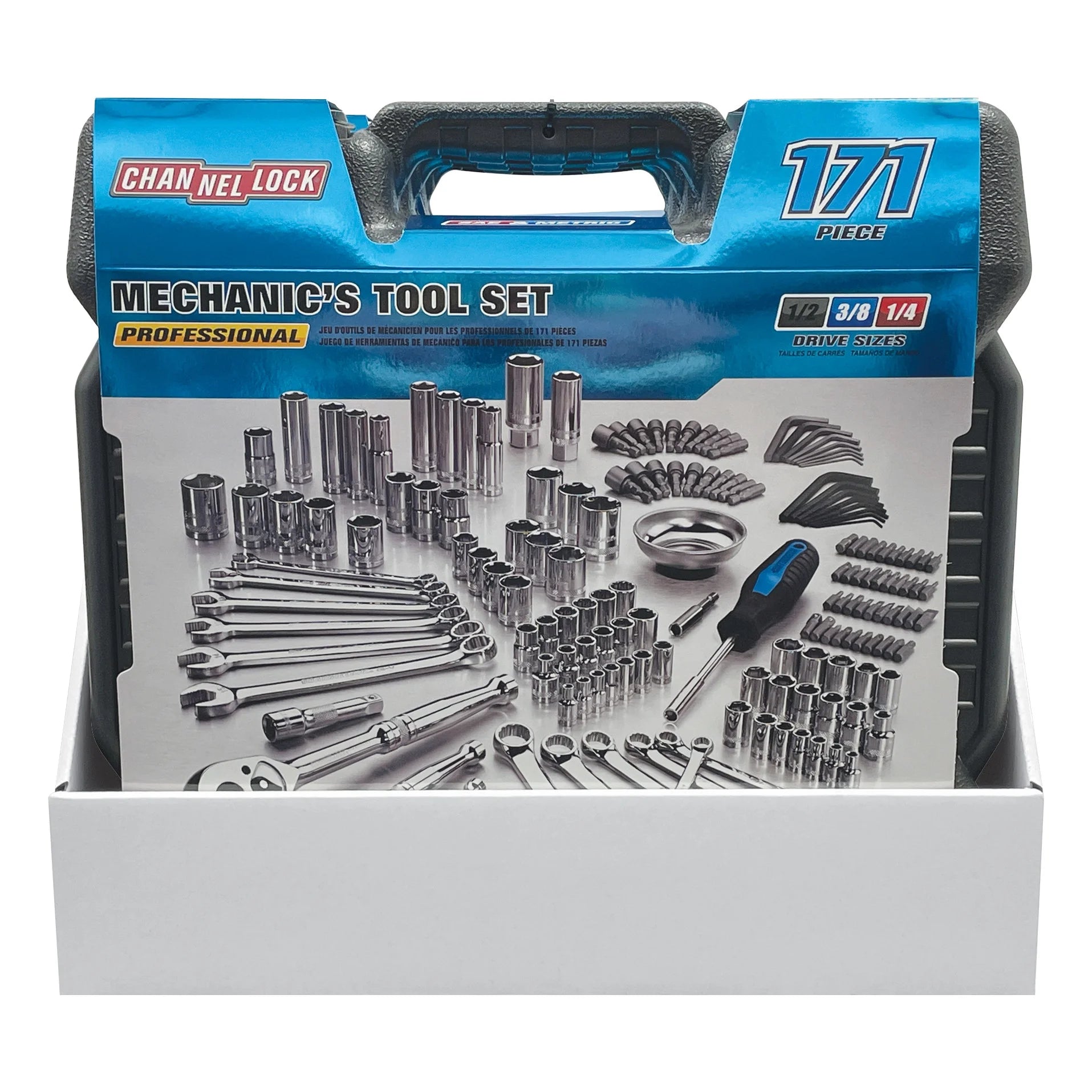 CHANNELLOCK 39053 171pc Mechanic's Tool Set, Includes Standard SAE and Metric Sizes, Chrome/Nickel Finish