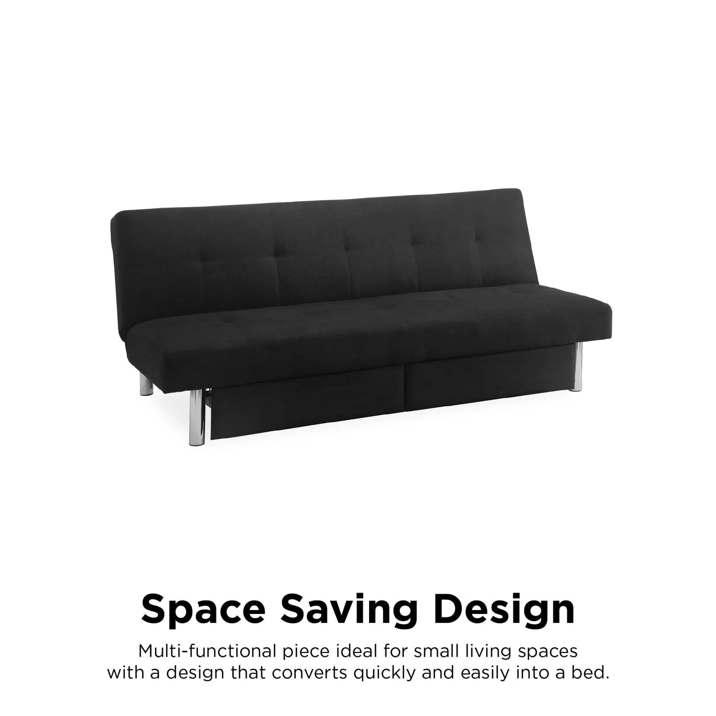 DHP Sola Storage Futon with Storage Drawers, Black Microfiber