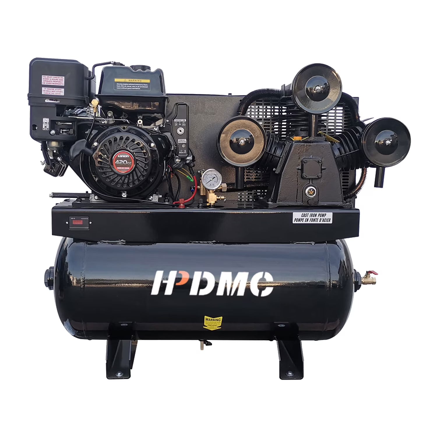 HPDMC 30 Gal Gas Powered Air Compressor 13HP 35CFM Electric Start Gas Driven Piston Pump Air Compressed System with 125PSI Max. Pressure and ASME Tank for Workshop, Machinery, Construction Sites